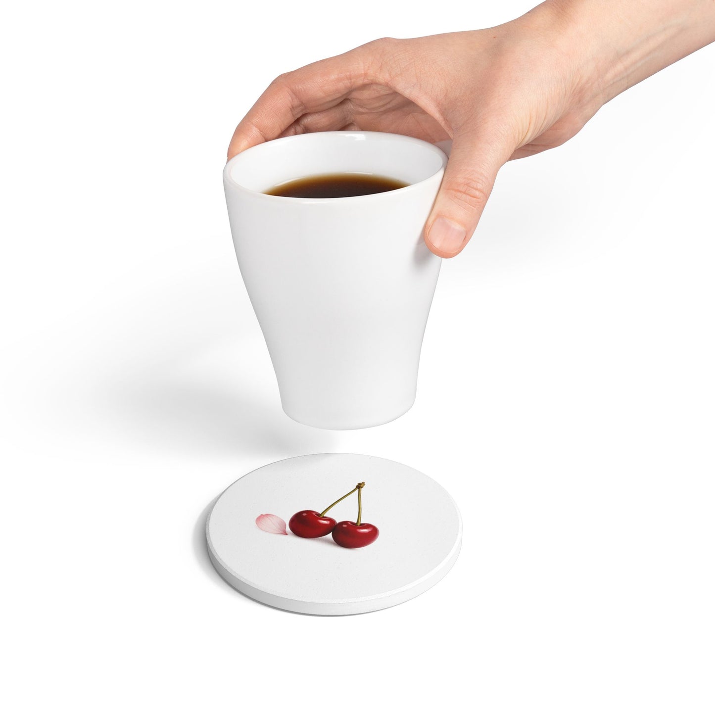 Cherry Blossom Ceramic Coaster — Floral Sakura Drink Coaster