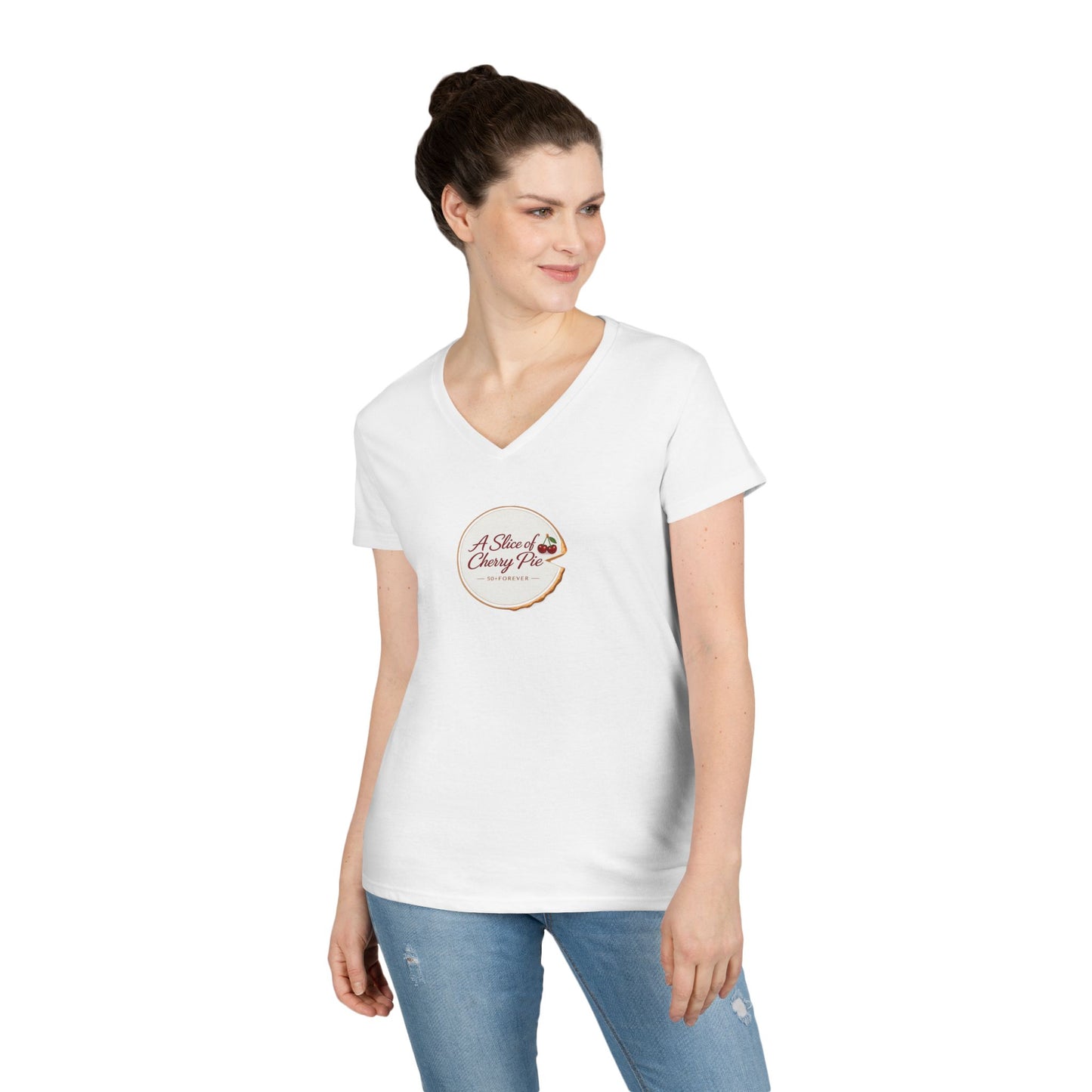 Cherry Pie Slice Ladies' V-Neck T-Shirt — Retro Dessert Graphic