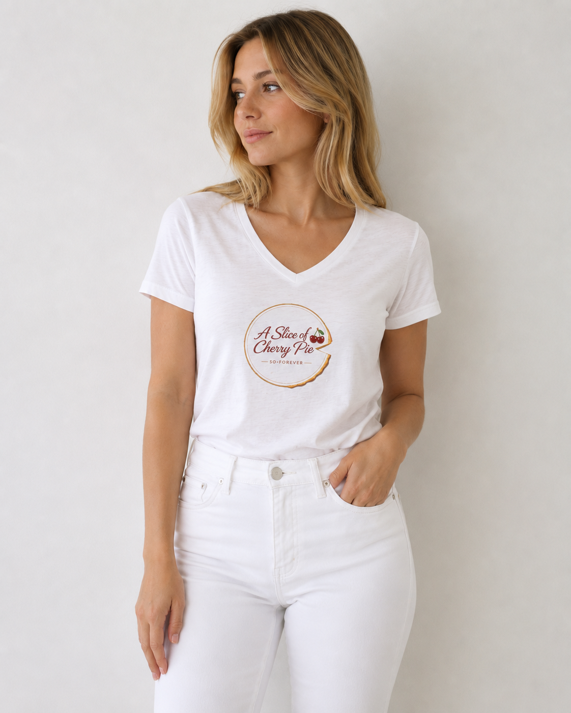 Cherry Pie Slice Ladies' V-Neck T-Shirt — Retro Dessert Graphic
